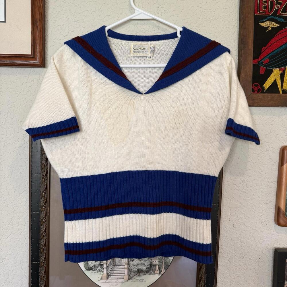Vintage 50s/60s RARE Kandel Colorful Striped Cheerleader Knit Sweater‎ Size Med
